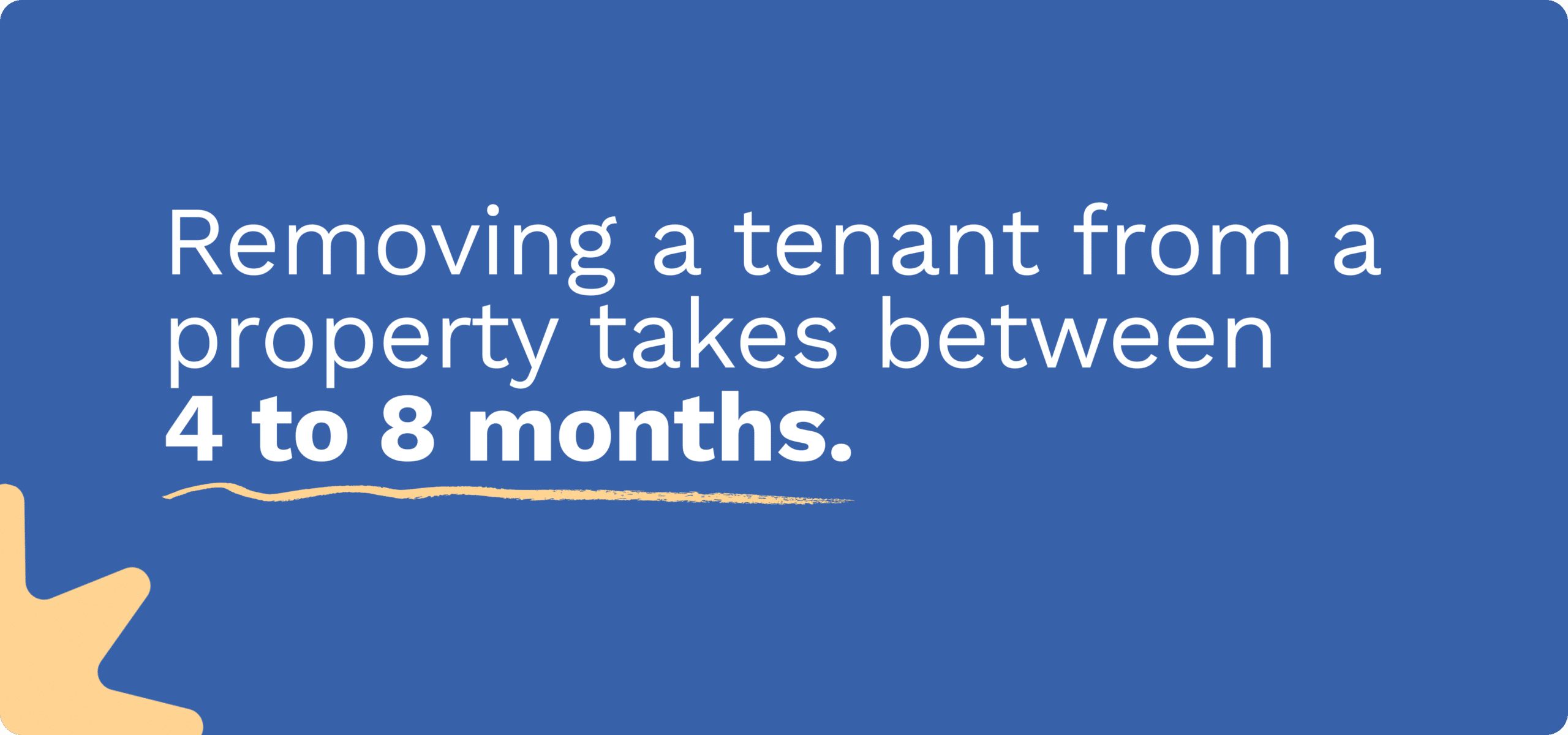 Removing a tenant from a property takes between 4 to 8 months.