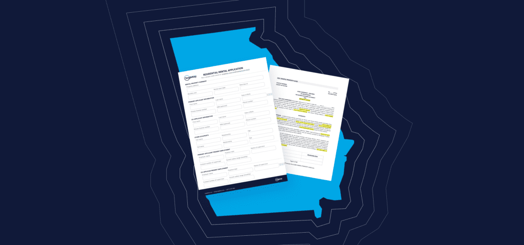 An outline of the state of Georgia with rental agreements for landlords