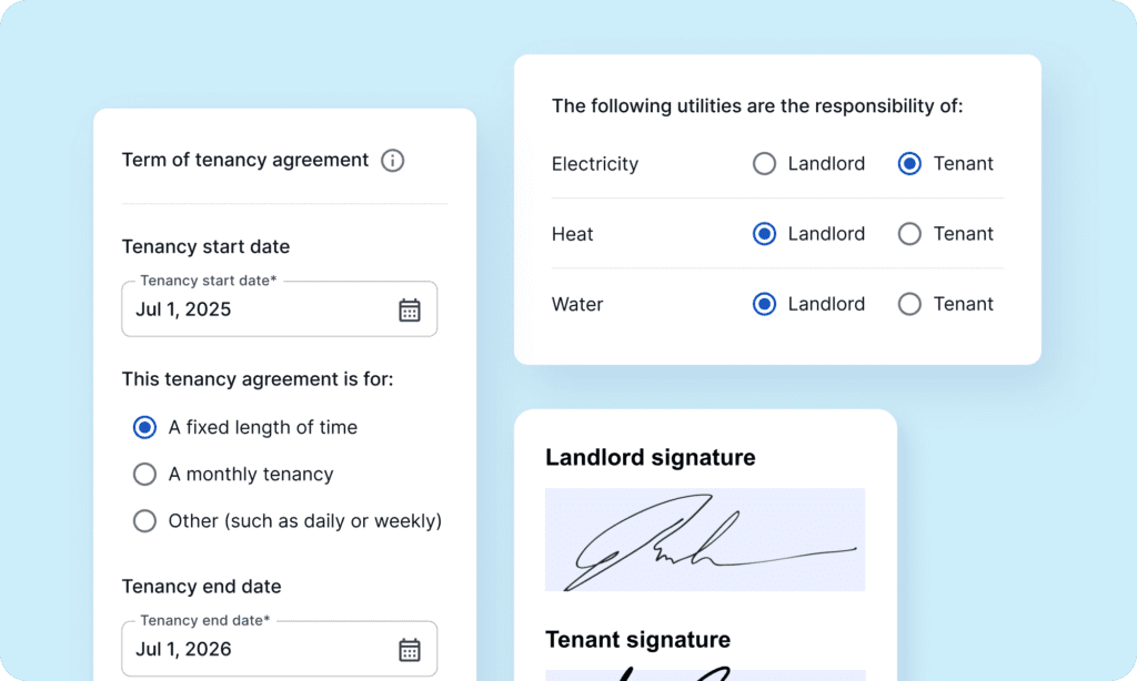 Ontario standard lease agreement form pre-filled with landlord and tenant details