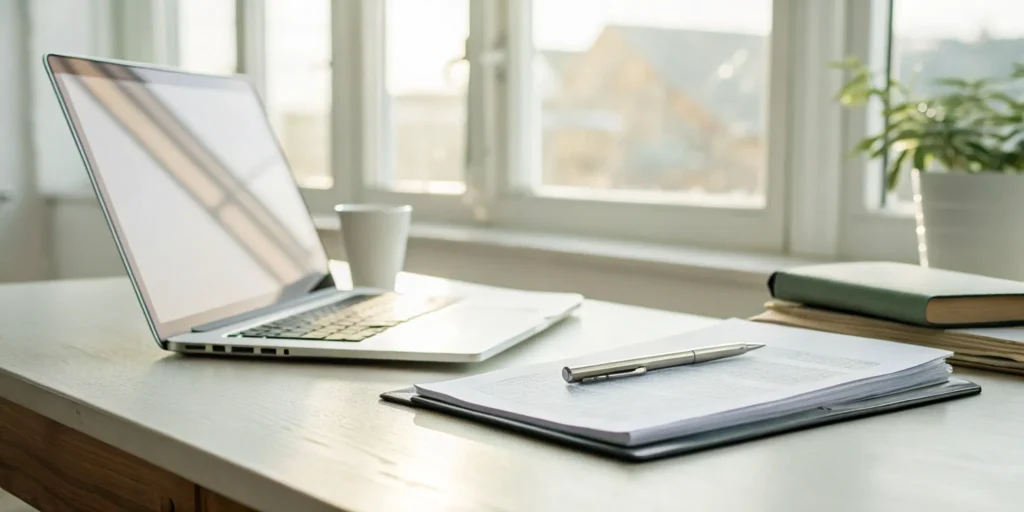 Tenant screening documents on a desk.