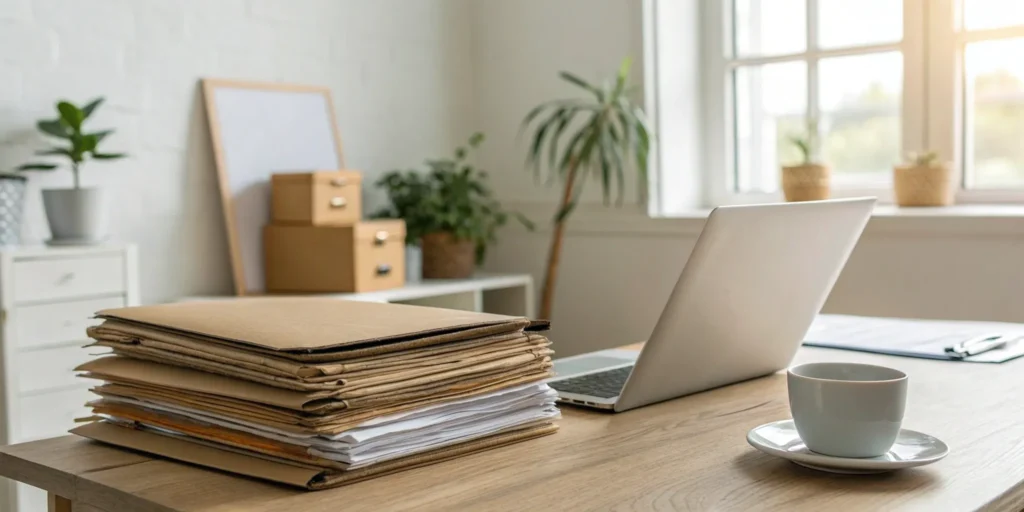 Tenant screening applications on a desk with a laptop.