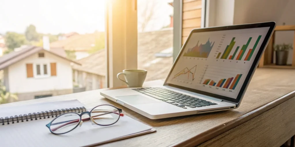 Tenant background check reviews on laptop.
