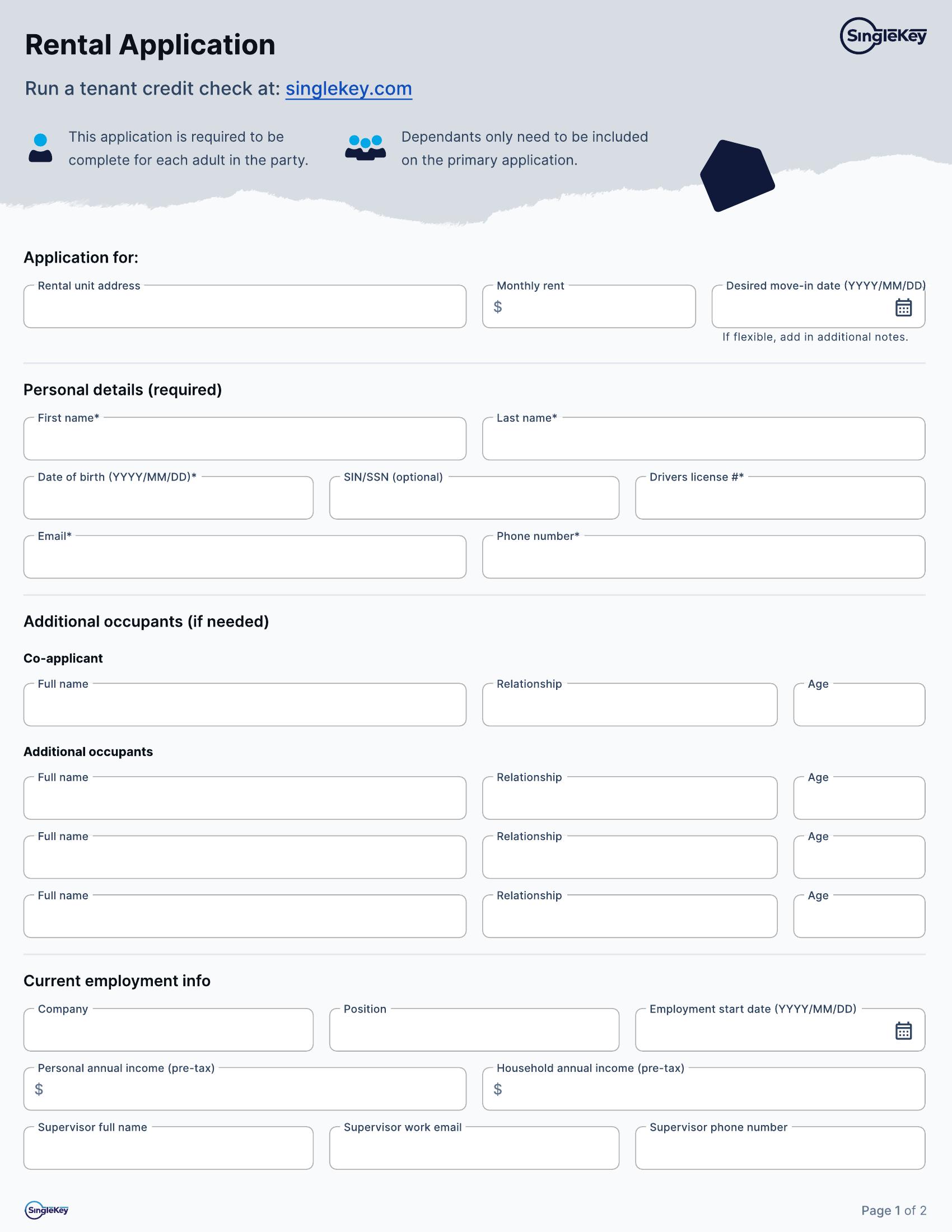 BC rental application page 1