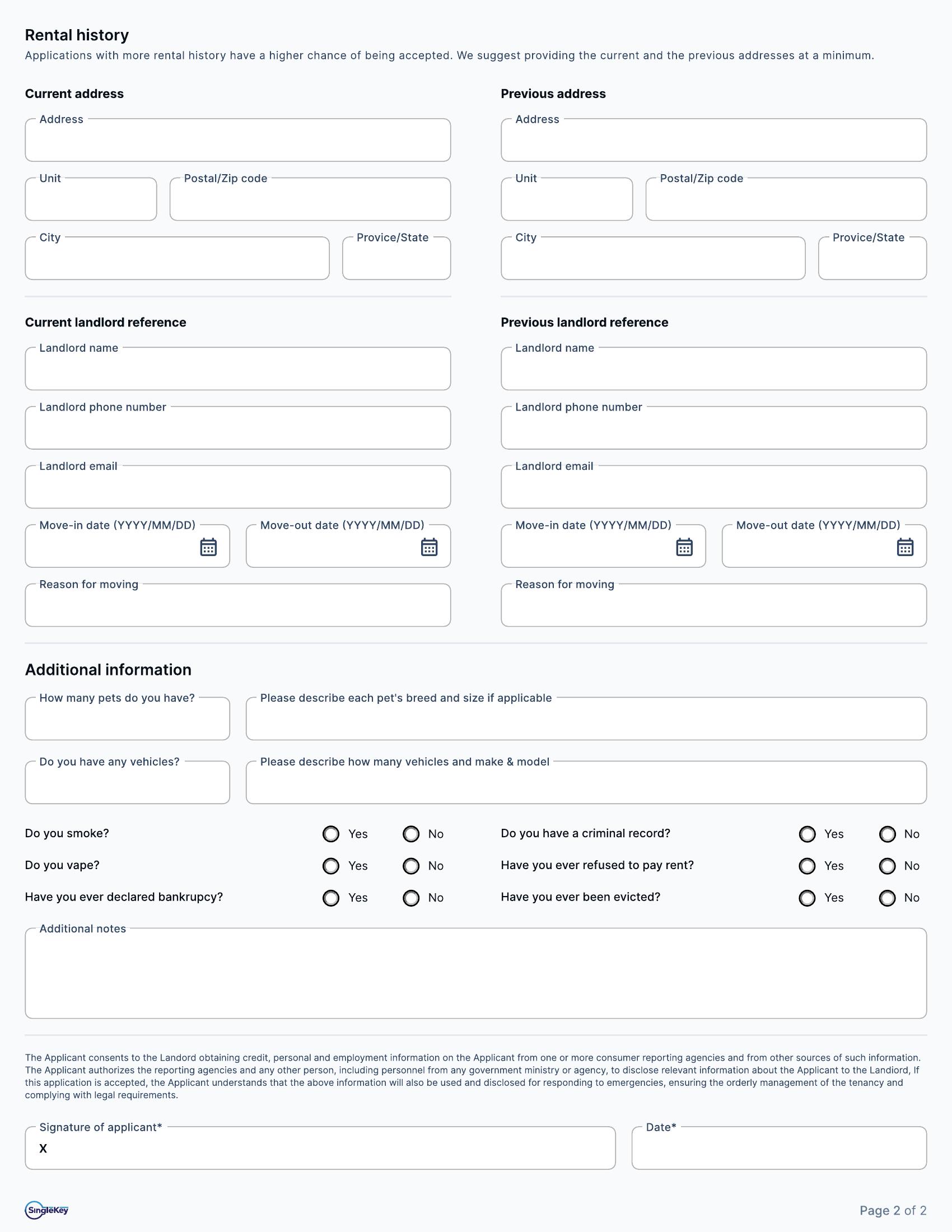 BC rental application page 2
